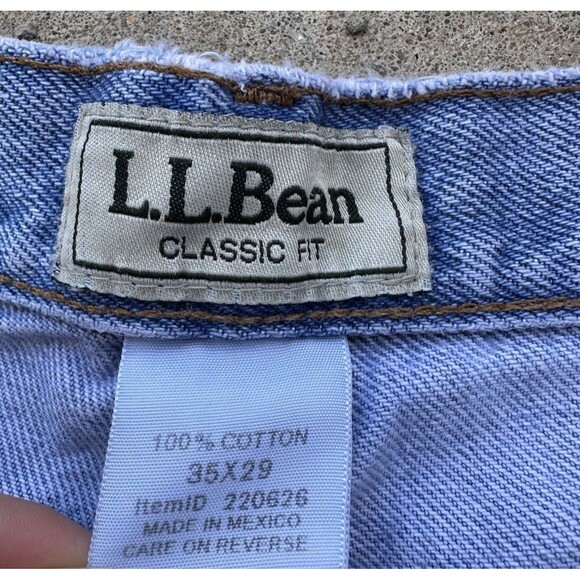 VTG LL Bean Classic Fit Jean 35x29 (32x28) 90s Light Wash Fade Distressed Denim - Picture 12 of 15